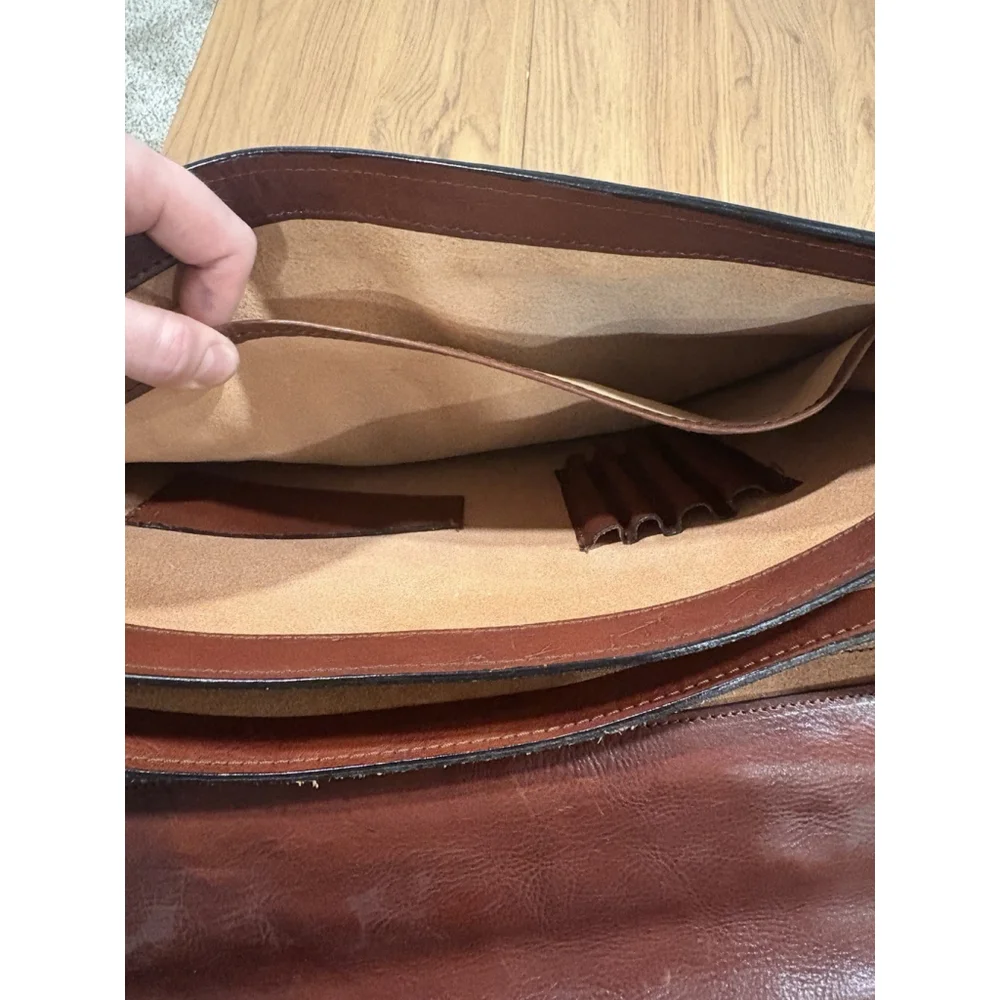 Vintage Full Grain Leather Briefcase Messenger Bag 16x12 Brown – Made in USA Zip